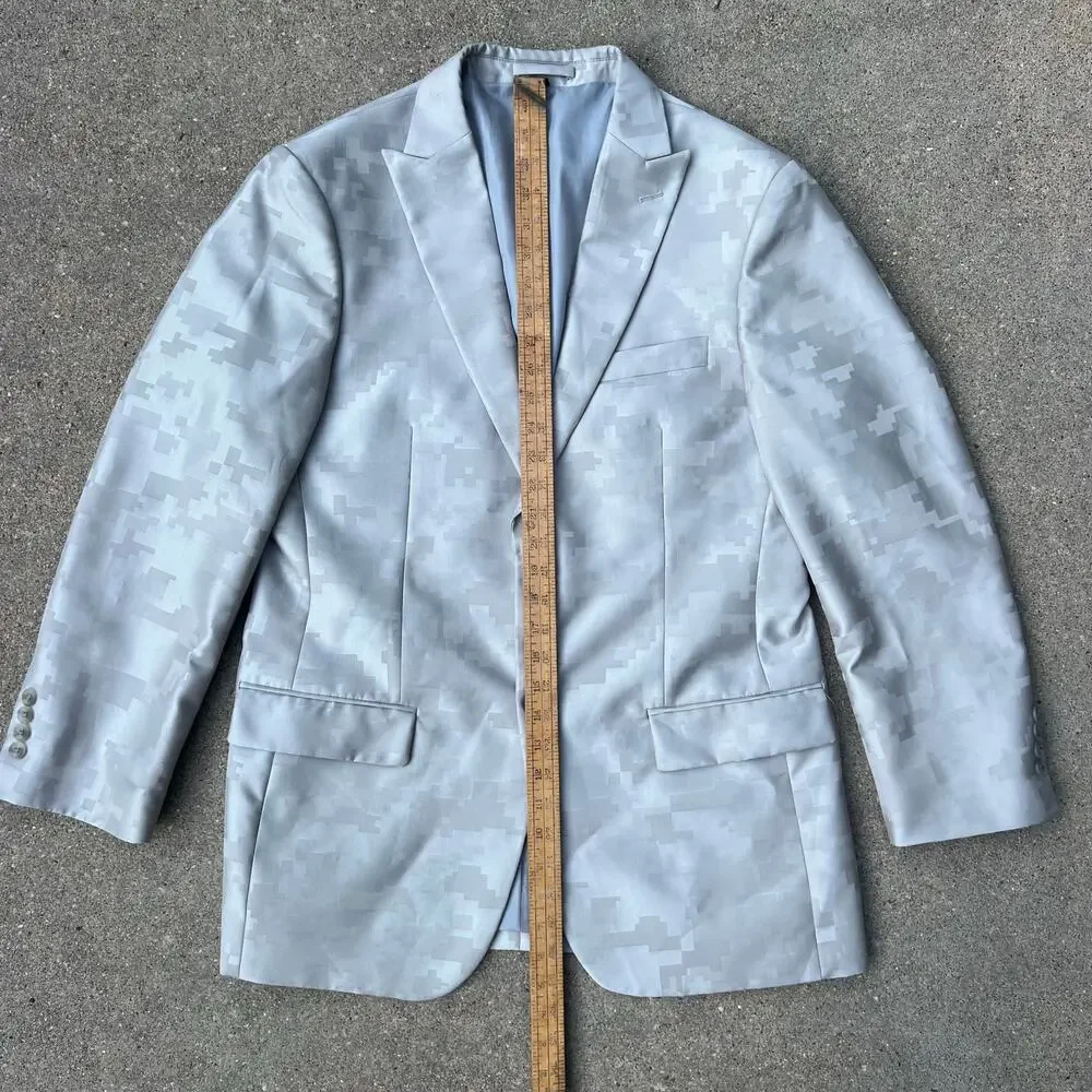 Jos A Bank Tailored Fit Digital Camo Gray Silver Suit Jacket Blazer Size 40 Reg